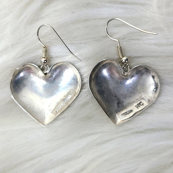 Heart Dangle Earrings Sterling Silver Handmade Jewelry Gift Unique Valentine's - Picture 2 of 4